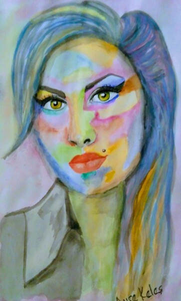 Drawing titled "AMY WİNEHOUSE ANISI…" by Ayşe Keleş, Original Artwork, Watercolor
