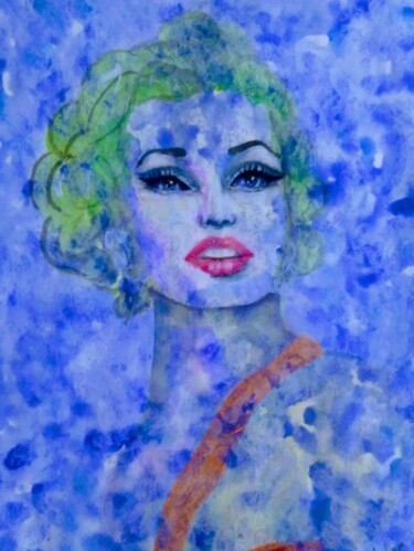 Drawing titled "MAVİ MAVİ" by Ayşe Keleş, Original Artwork, Watercolor