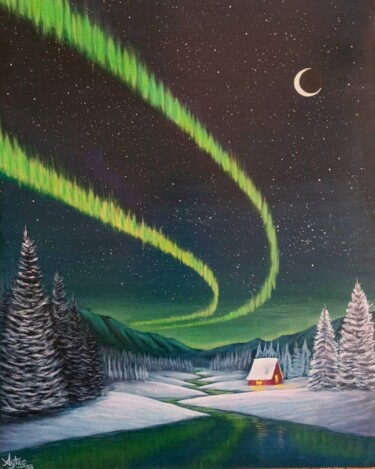 Peinture intitulée "northern lights and…" par Aytaç Dutki̇N, Œuvre d'art originale, Huile
