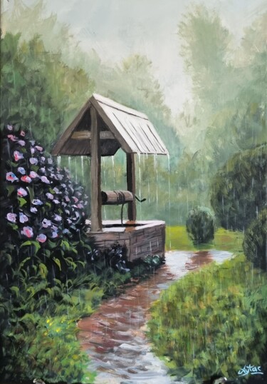 Pintura intitulada "rainy day at backya…" por Aytaç Dutki̇N, Obras de arte originais, Acrílico