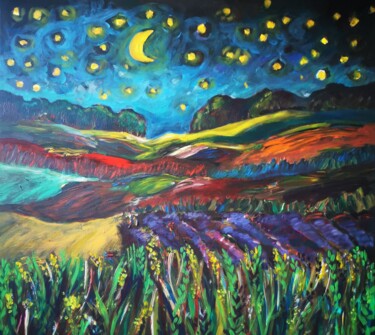 Pintura titulada "STARRY NIGHT 100X10…" por Erika Petunoviene Ayte, Obra de arte original, Acrílico