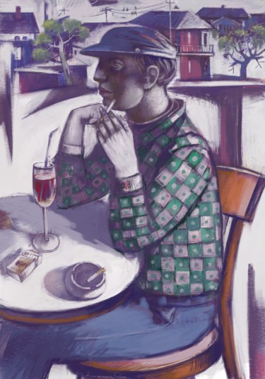 Painting titled "A man  with a glass…" by Azeriman, Original Artwork, Digital Painting