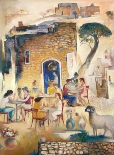 Peinture intitulée "Cafe in the old town" par Azeriman, Œuvre d'art originale, Peinture numérique