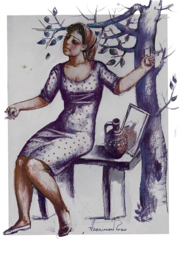 Рисунок под названием "Posing-2" - Azeriman, Подлинное произведение искусства, Шариковая ручка