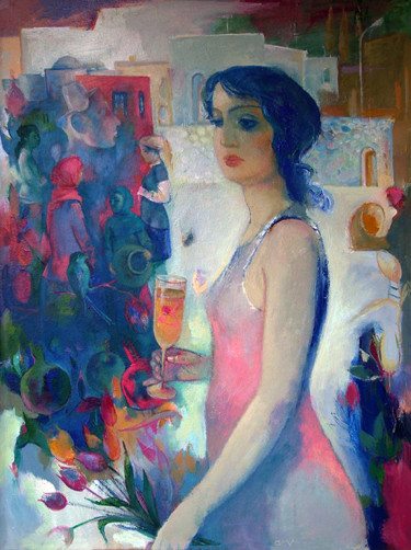 Peinture intitulée "The girl with a jui…" par Azeriman, Œuvre d'art originale, Acrylique