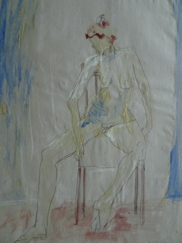 Pittura intitolato "Akt zwischen Vorhan…" da Agnes Zirke, Opera d'arte originale, Tempera