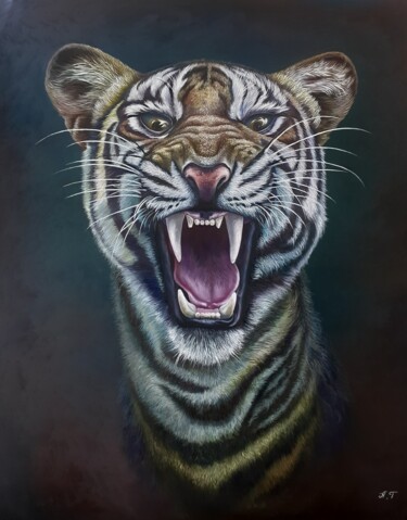 "Tiger" başlıklı Tablo Azizbek tarafından, Orijinal sanat, Petrol Ahşap Sedye çerçevesi üzerine monte edilmiş