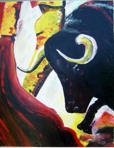 Pittura intitolato "El Tauro" da Sylvestre Aznar, Opera d'arte originale, Olio