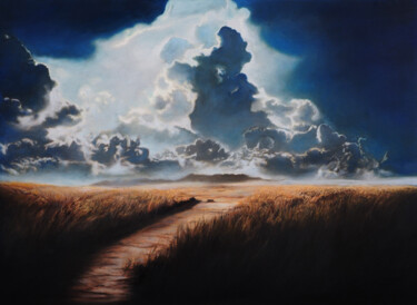 Painting titled "Sentier dans les ha…" by B. Alexis, Original Artwork, Oil