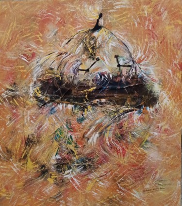 Painting titled "Joueuse de balafon" by Babacar Niang, Original Artwork, Acrylic