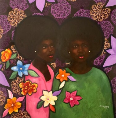 Картина под названием "Sisters in Bloom" - Babatunde Bakare, Подлинное произведение искусства, Масло
