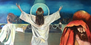 Painting titled "JESUS DJ" by Babeth Puech, Original Artwork, Acrylic Mounted on Wood Stretcher frame