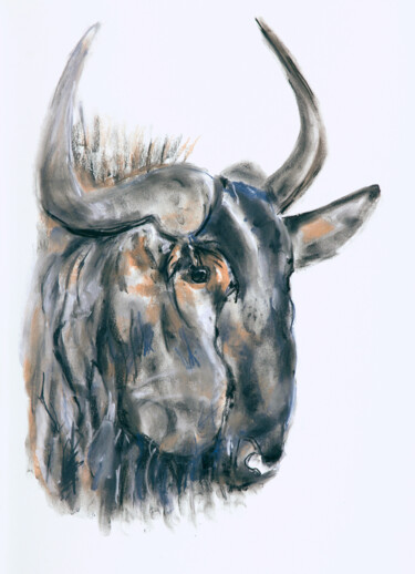 Dessin intitulée "wildebeest" par Babett Landsberger, Œuvre d'art originale, Pastel