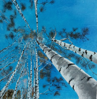 Malarstwo zatytułowany „Winter's birches” autorstwa Bacchante, Oryginalna praca, Olej