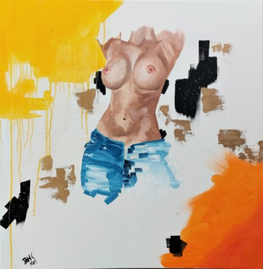 Schilderij getiteld "The body" door Bacchante, Origineel Kunstwerk, Olie Gemonteerd op Houten paneel