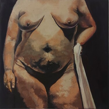 Painting titled "Body of Goddess" by Bacchante, Original Artwork, Oil Mounted on Wood Stretcher frame