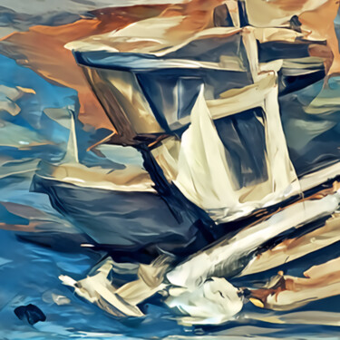 Digital Arts titled "Maritime collision" by Bachir Reddioui, Original Artwork, Digital Painting