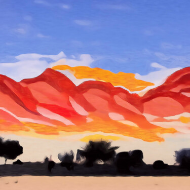 Digitale Kunst getiteld "Sunset sahara desert" door Bachir Reddioui, Origineel Kunstwerk, Digitaal Schilderwerk