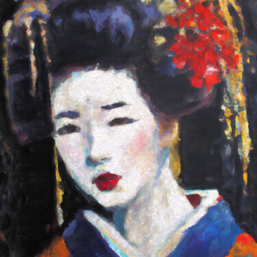 Digital Arts titled "Oriental Geisha por…" by Bachir Reddioui, Original Artwork, Digital Painting