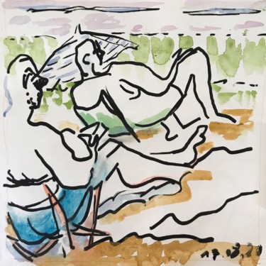 图画 标题为“Au bord de la mer 2” 由Françoise Bagnéres, 原创艺术品, 标记 安装在其他刚性面板上