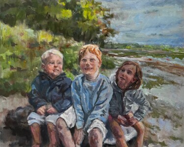 Painting titled "Les trois cousins" by Barbara Guias-Vaquier, Original Artwork, Oil