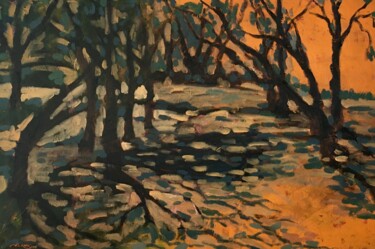 Malarstwo zatytułowany „Cachuma Lake Sunset” autorstwa Bahram Berj Kafai, Oryginalna praca, Olej Zamontowany na Drewniana ra…