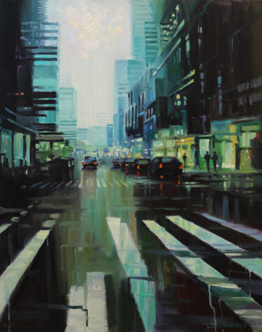 Peinture intitulée "Rainy morning in NYC" par Baiba Limane, Œuvre d'art originale, Huile