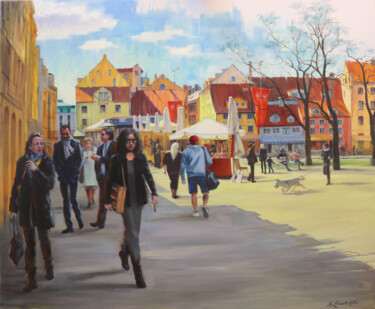 Painting titled "Livu square in Riga…" by Baiba Limane, Original Artwork, Oil