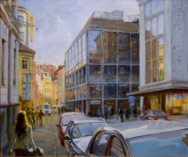 Malerei mit dem Titel "Evening in Old Riga" von Baiba Limane, Original-Kunstwerk, Öl
