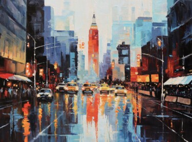 Schilderij getiteld "After the rain, NY" door Baiba Limane, Origineel Kunstwerk, Olie