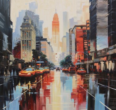 Painting titled "New York street aft…" by Baiba Limane, Original Artwork, Oil