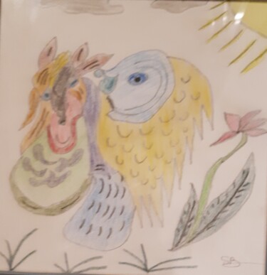 Картина под названием "Amour du poisson et…" - Balavoine Sophie, Подлинное произведение искусства, Пастель Установлен на кар…