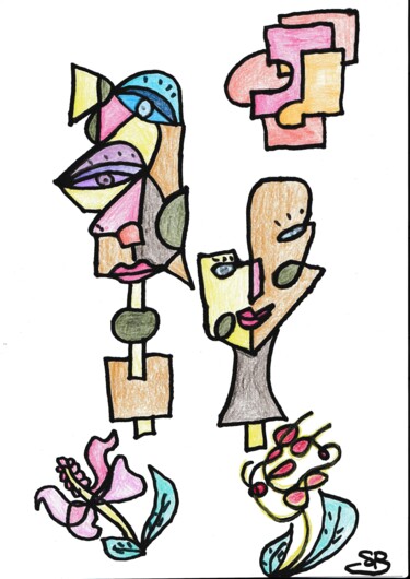 Peinture intitulée "têtes imaginaires" par Balavoine Sophie, Œuvre d'art originale, Pastel