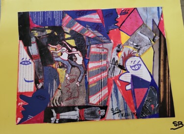 Colagens intitulada "Collage multicolor…" por Balavoine Sophie, Obras de arte originais, Colagens