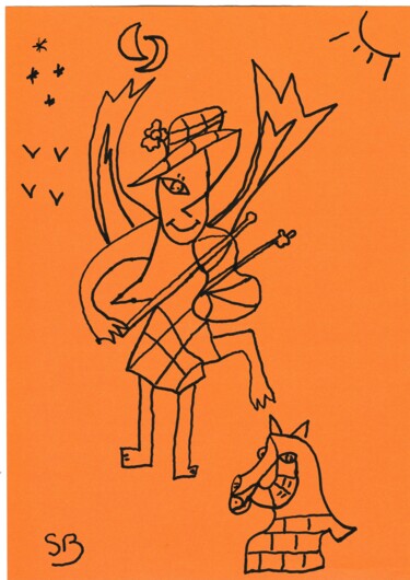 「Femme au violon et…」というタイトルの絵画 Balavoine Sophieによって, オリジナルのアートワーク, マーカー