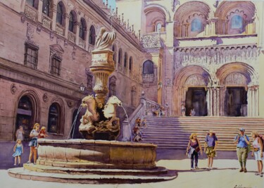 Painting titled "Plaza de Platerías" by Balderas, Original Artwork, Watercolor