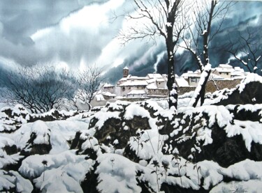 Painting titled "Nevada en Zafarraya." by Balderas, Original Artwork, Watercolor