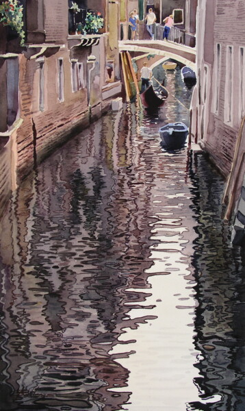 Schilderij getiteld "Canal Veneciano" door Balderas, Origineel Kunstwerk, Aquarel