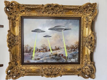 Painting titled "Ufo Invation on Fic…" by Banksy, Original Artwork, Oil