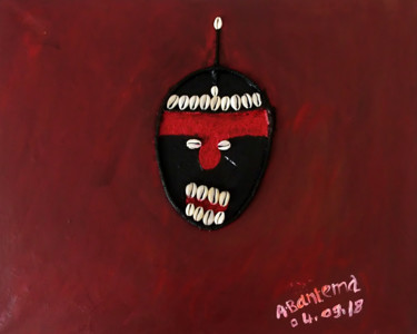 Peinture intitulée "Masque Foulani pein…" par Bantema, Œuvre d'art originale, Acrylique