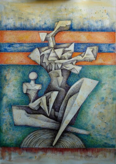 Schilderij getiteld "Madre 2" door Orazio Barbagallo, Origineel Kunstwerk, Aquarel