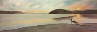 Painting titled "Mystères sur le Lac…" by Barbara B., Original Artwork, Watercolor Mounted on Cardboard