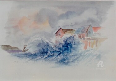 Pintura titulada "Brandung am Pier" por Barbara Dominé, Obra de arte original, Acuarela