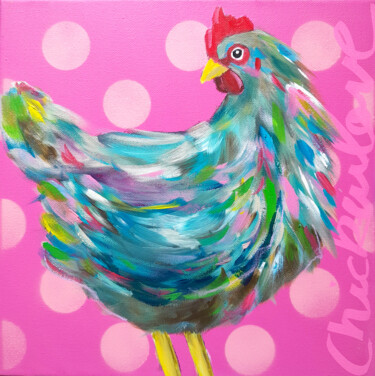 Painting titled "Chickenlove #1" by Barbara Dräger, Original Artwork, Acrylic Mounted on Wood Stretcher frame