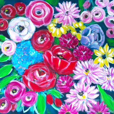 Painting titled "Flowers, Flowes, Fl…" by Barbara Dräger, Original Artwork, Acrylic Mounted on Wood Stretcher frame