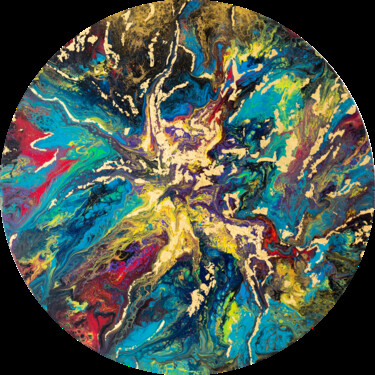 Painting titled "Aqua Phoenix" by Barbara Goguier, Original Artwork, Acrylic Mounted on Wood Stretcher frame