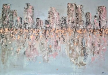 Painting titled "Rose Gold in suburbs" by Barbara Kizer, Original Artwork, Acrylic Mounted on Wood Stretcher frame