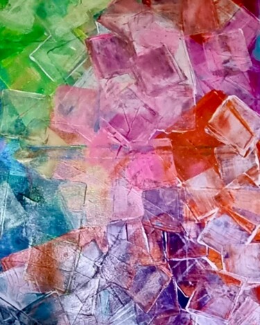 Schilderij getiteld "Colored Cubes" door Barbara Kizer, Origineel Kunstwerk, Acryl Gemonteerd op Frame voor houten brancard