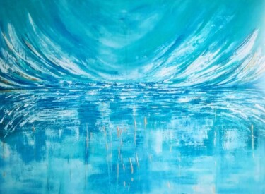 Schilderij getiteld "Blue Breeze" door Barbara Kizer, Origineel Kunstwerk, Acryl Gemonteerd op Frame voor houten brancard