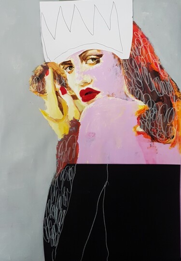 Collagen mit dem Titel "Portrait" von Barbara Kroll, Original-Kunstwerk, Collagen